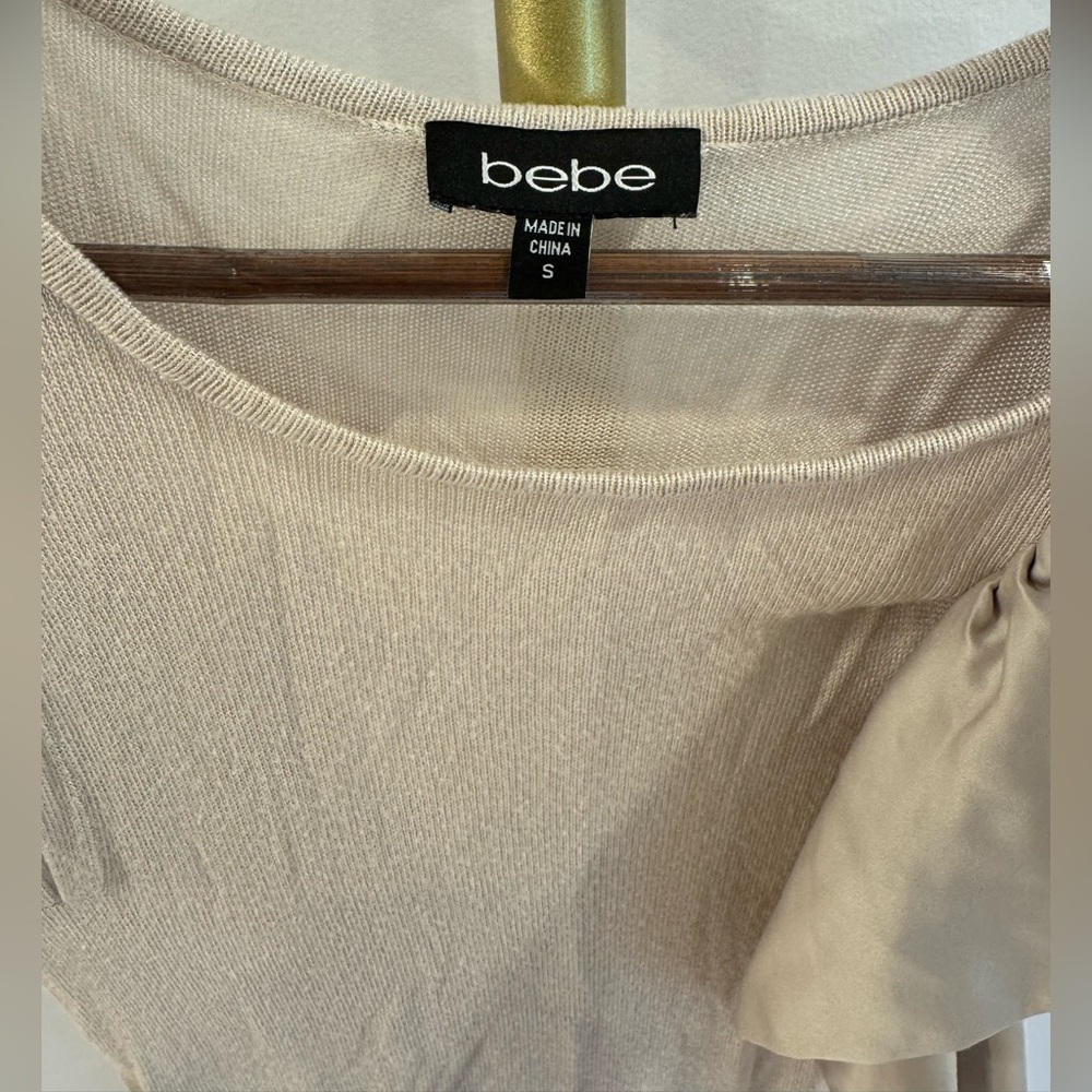 BEBE • Beige Ruffle-Shoulder Dress - Picture 5 of 8